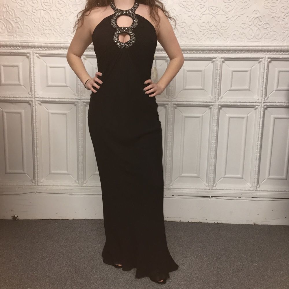 NWT Niteline Halter Black Beaded Prom Dress